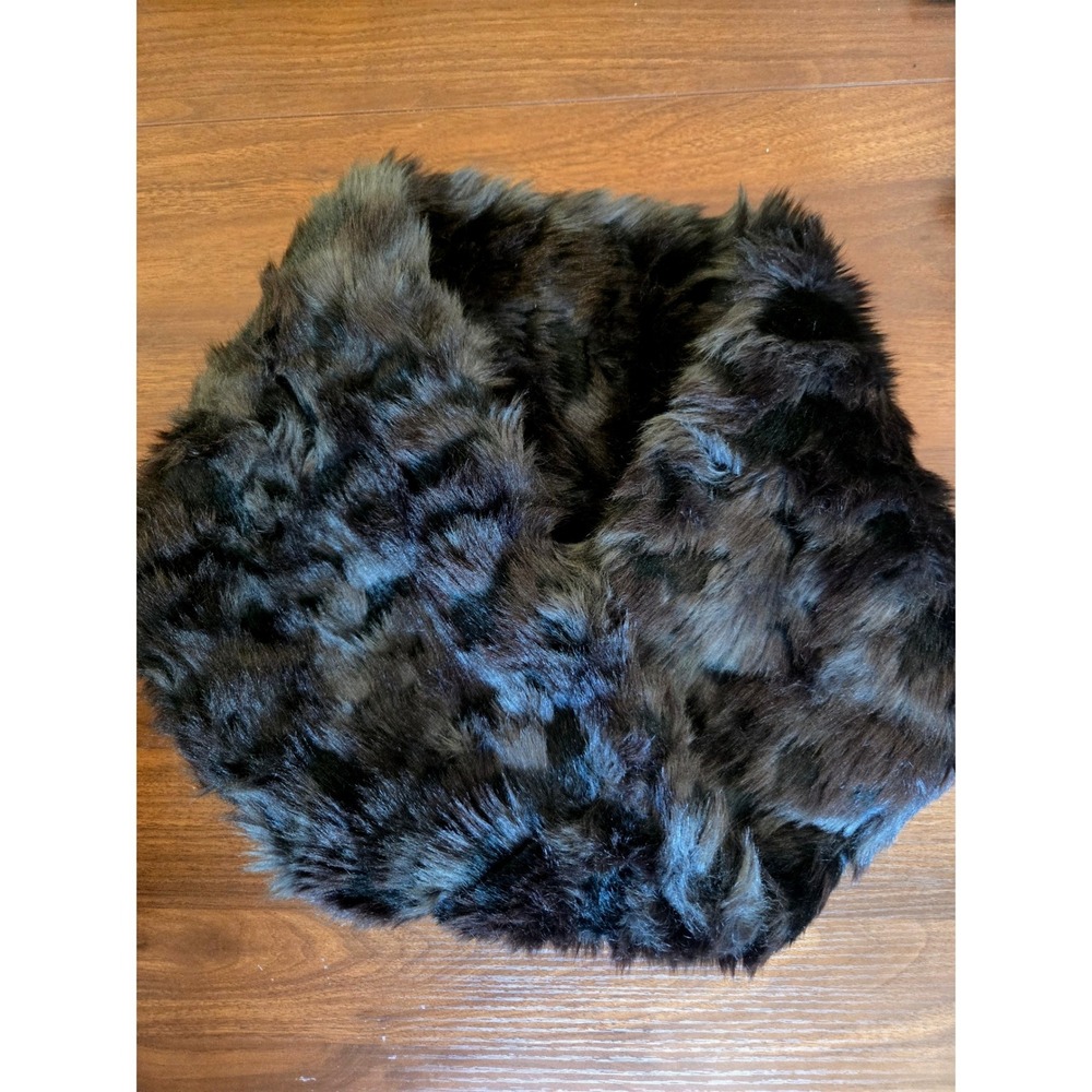 Faux Fur Infinity Scarf Dark Brown Charcoal Winter Neck Warmer Snood Wrap